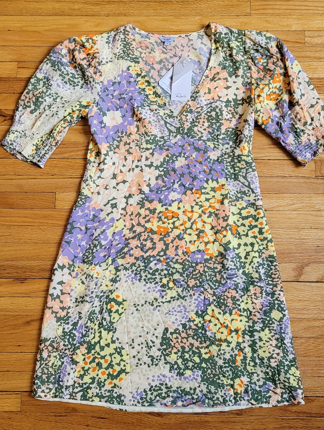 Rails Roma Mini Dress Gardenia Small Cottagecore Romantic Yellow Green Purple